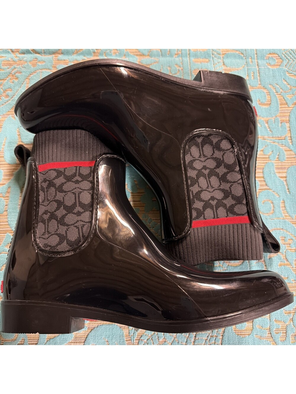 Coach Women's Rivington Black Signature Rubber Ankle Rain Boots Size 8